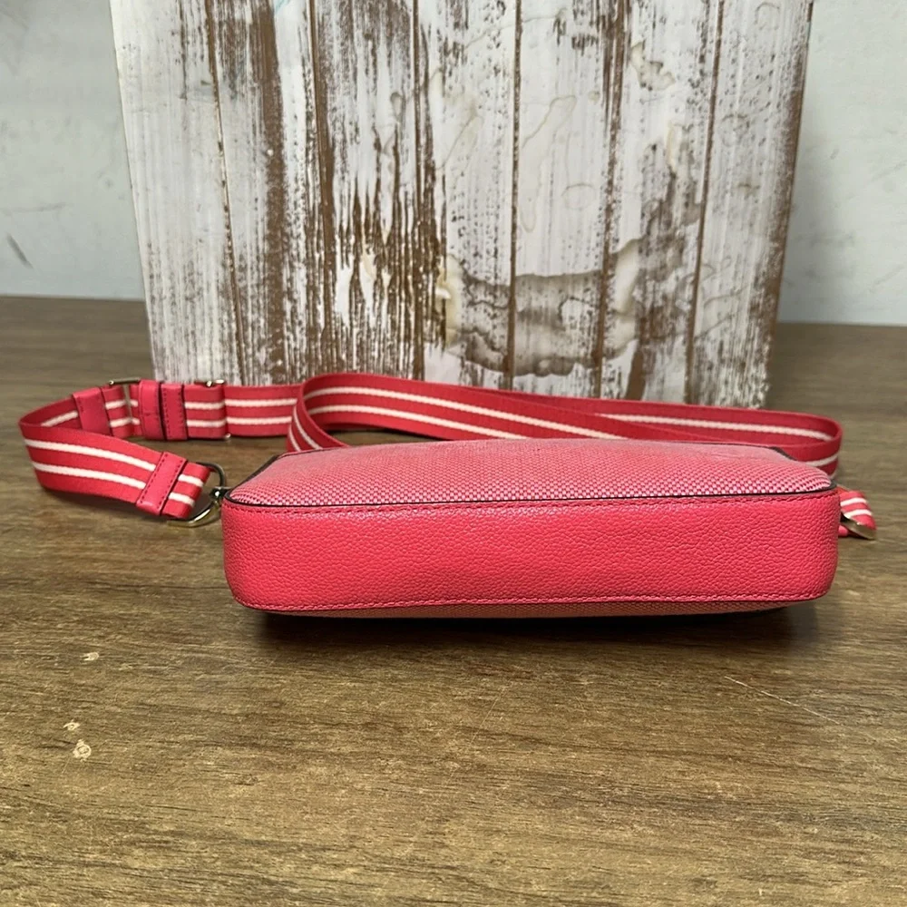Kate spade nwot Rosie canvas flap crossbody pink white leather shoulder purse - Picture 9 of 14